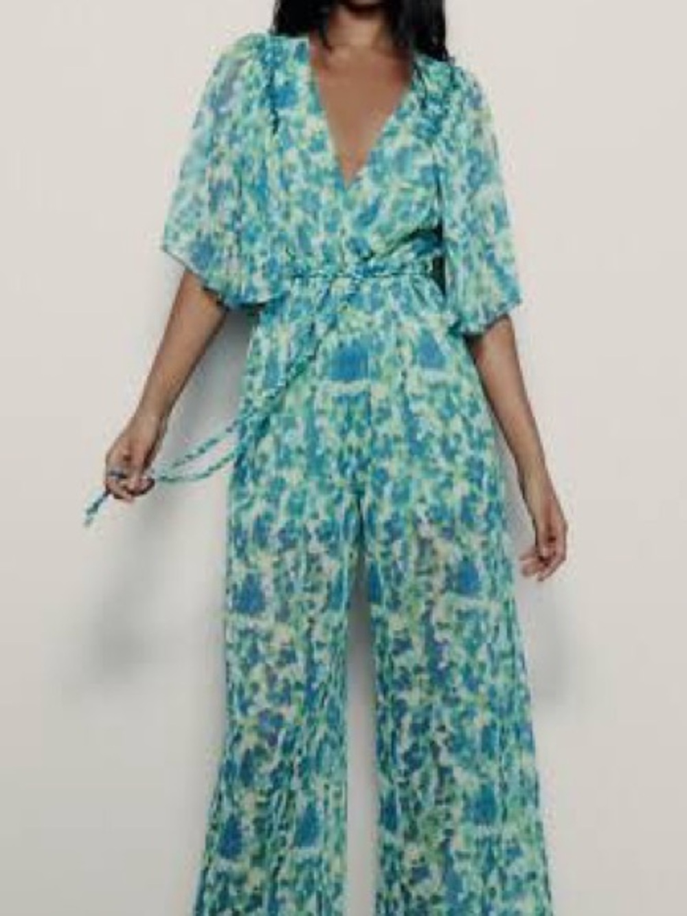 Blue-Green Floral | Romper | Zara | Medium